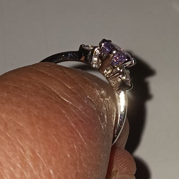 Silver Amethyst Ring with CZ Accents Size 9 - Picture 3 of 14